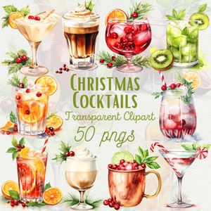 Clipart de coquetel de Natal em aquarela Ilustração ilustrativa de coquetel de bebidas de Natal PNG Arte de parede de coquetel Imprimir cartão de Natal Clipart