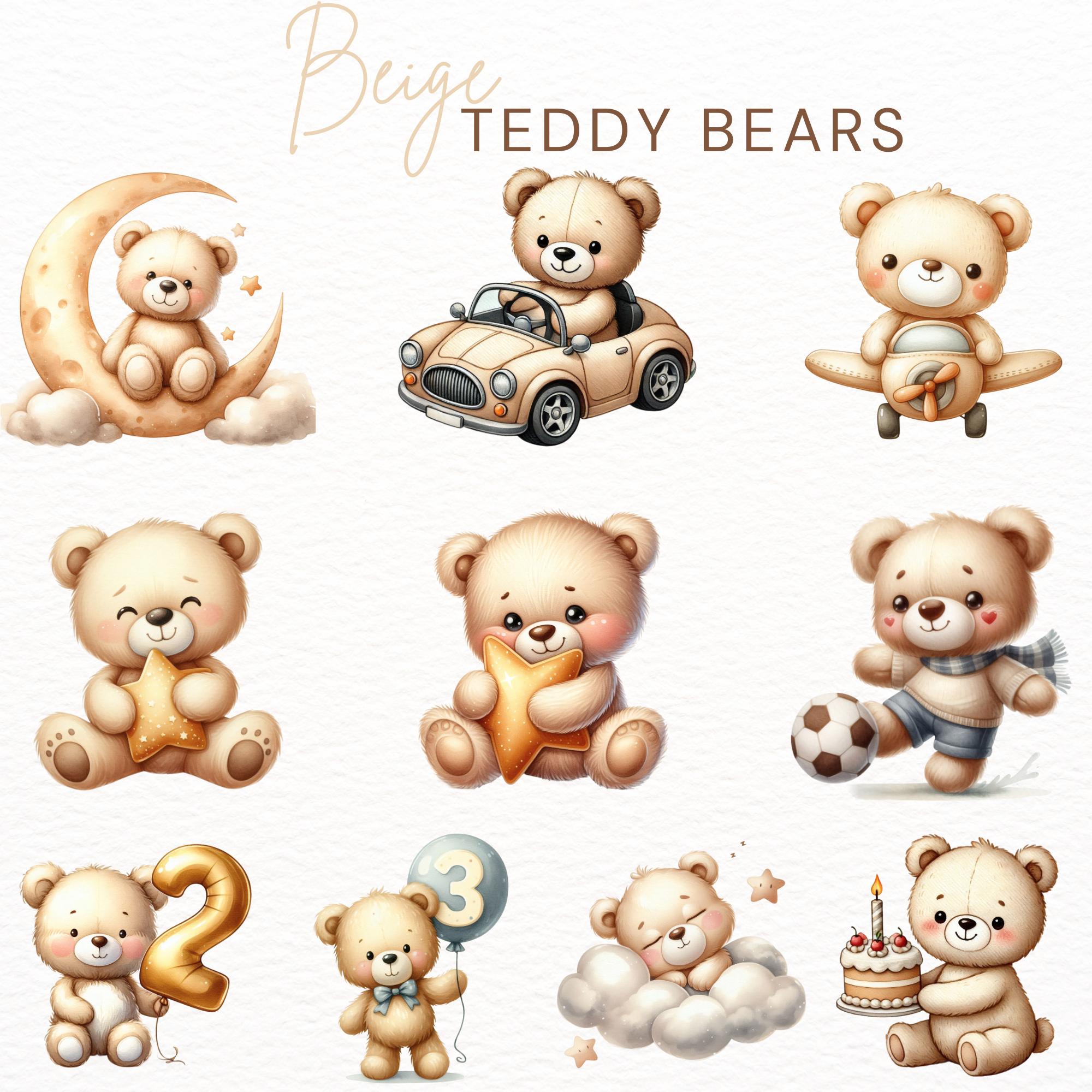 Watercolor Teddy Bear Clipart Neutral Baby Shower Clipart Beige Nursery ...