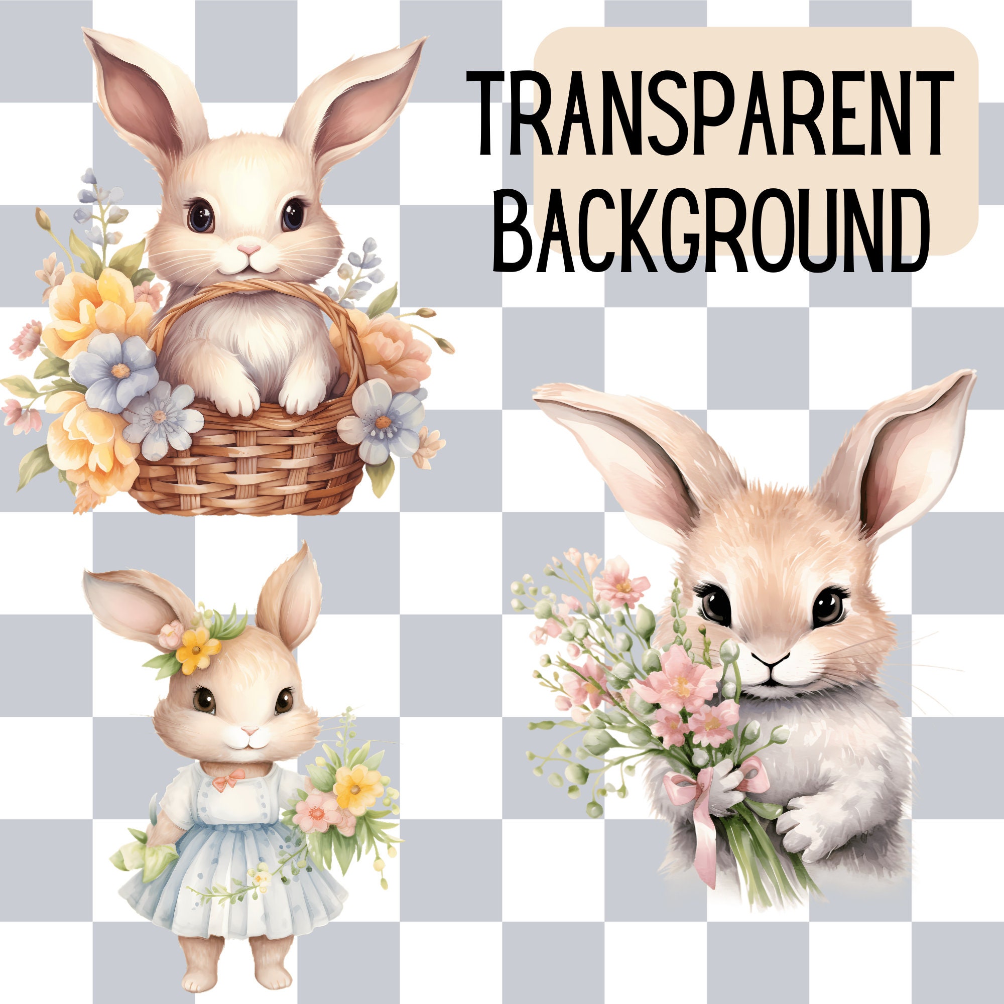 Watercolor Floral Bunny Clipart Nursery Spring Clipart Cute Easter ...