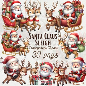 Weihnachtsmann Schlitten Clipart Bundle Aquarell Weihnachten Fliegen Reindeer Weihnachten DIY Geschenk Winter Aquarell Weihnachten Clipart Kommerzielle Nutzung
