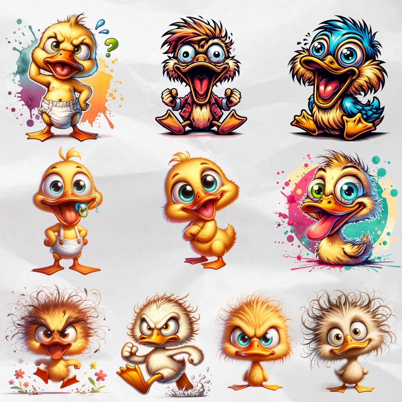 Discover the 40 Cute Funny Duck Clipart Bundle, a delightful collection of funny cute bird PNGs. With watercolor funny birds clipart, this set is perfect for sublimation projects and commercial use, adding a whimsical touch to your designs.