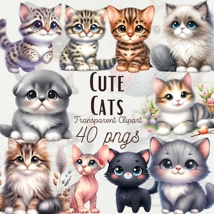 Watercolor Cat Clipart Cute Cats PNG Cute Animals Clipart Nursery Cat Clipart Cat Graphics Watercolor Kitten Cat Breeds PNG Commercial Use