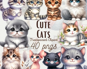 Watercolor Cat Clipart: Cute Kitten PNG Graphics (Commercial Use)