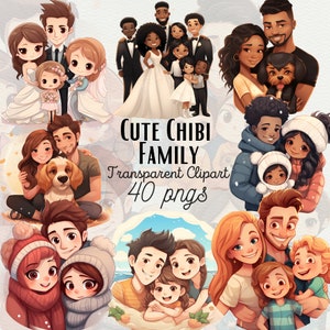 Famiglia carina PNG Clipart Ritratto di famiglia PNG Chibi Famiglia Clipart Bella famiglia Padre Madre Bambino e animale domestico Clipart Famiglia Stampe grafiche