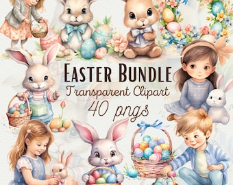 Watercolor Easter Clipart Bundle Easter Bunny Graphics Easter Eggs PNG Nursery Easter Clipart Watercolor Cute Bunny Clipart Commercial Use