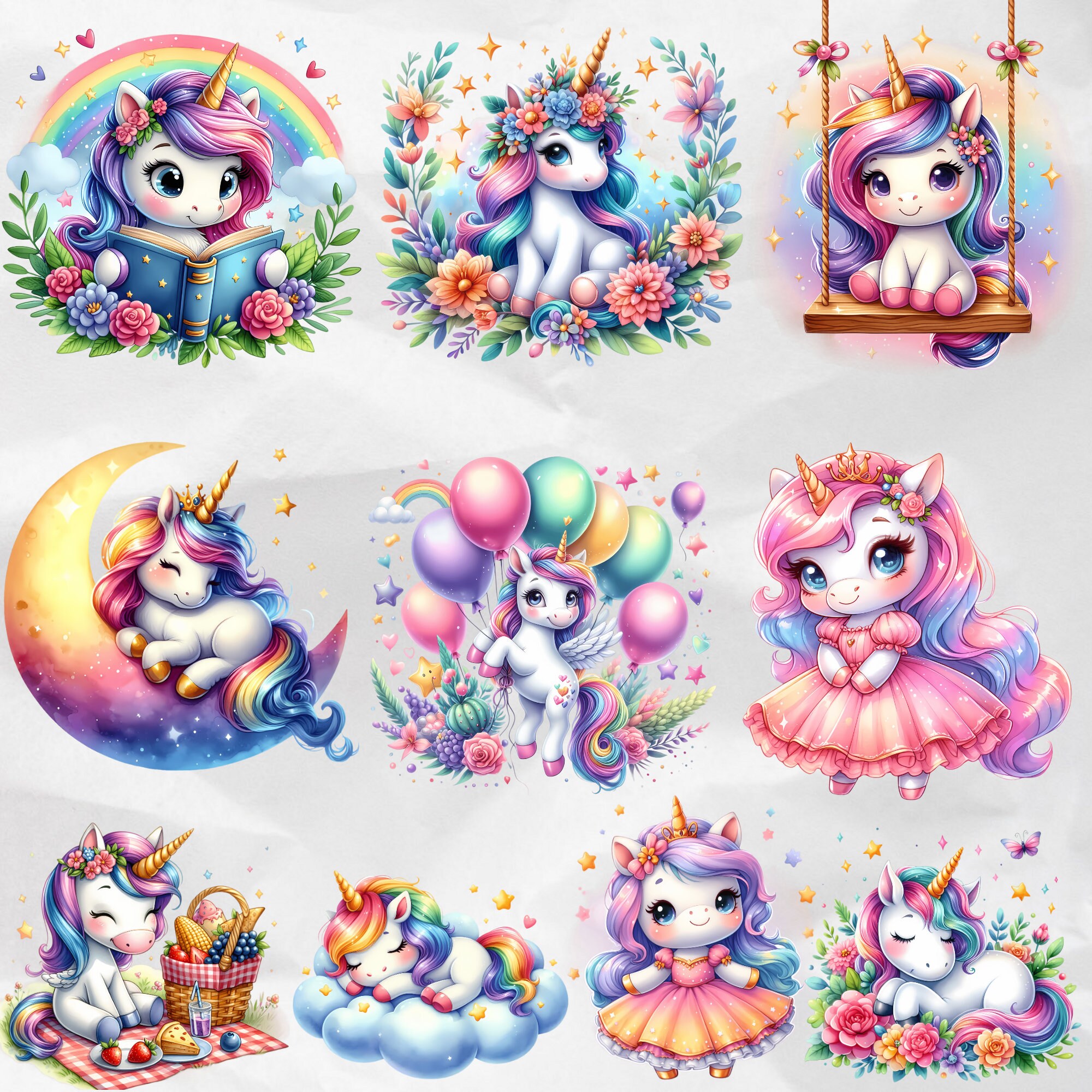 Cute Unicorn Clipart Watercolor Unicorn PNG Baby Unicorn Clipart ...