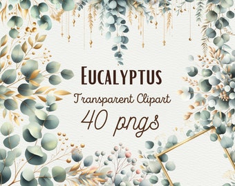 Watercolor Greenery Eucalyptus Clipart Eucalyptus Bouquet PNG Eucalyptus Border Wedding Invitation Green Leaves Frame PNG Commercial Use