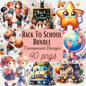 Aquarell zurück zu Schule Clipart Bündel Lehrer Aufkleber PNG Schule PNG Bündel Schulbus Clipart Schule Versorgung Designs PNG Kommerzielle Nutzung