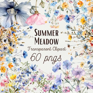Aquarelle prairie Clipart fleurs sauvages aquarelle Clipart botanique fleurs sauvages Clipart bouquet de fleurs sauvages PNG Couronne de fleurs sauvages Clipart PNG