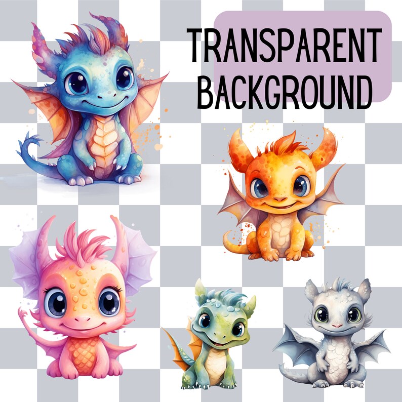 Cute Fantasy Graphic Set: Adorable clipart set with fantasy-themed graphics, including baby dragons, suitable for a variety of applications