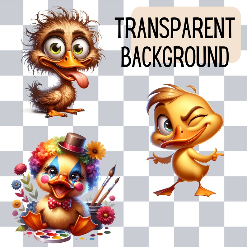Explore the 40 Cute Funny Duck Clipart Bundle featuring humorous and adorable bird PNGs. This bundle includes watercolor funny birds clipart for sublimation and commercial use, making it perfect for adding a touch of fun to your creative projects.