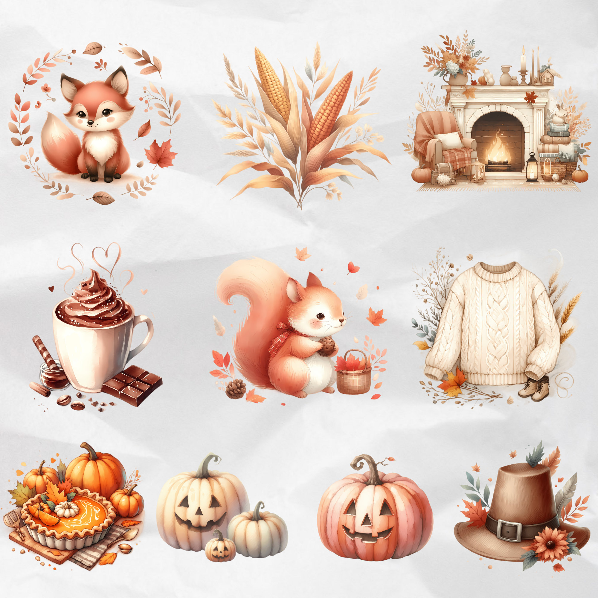 Watercolor Autumn Clipart Bundle: Cozy Fall PNG Graphics (commercial ...