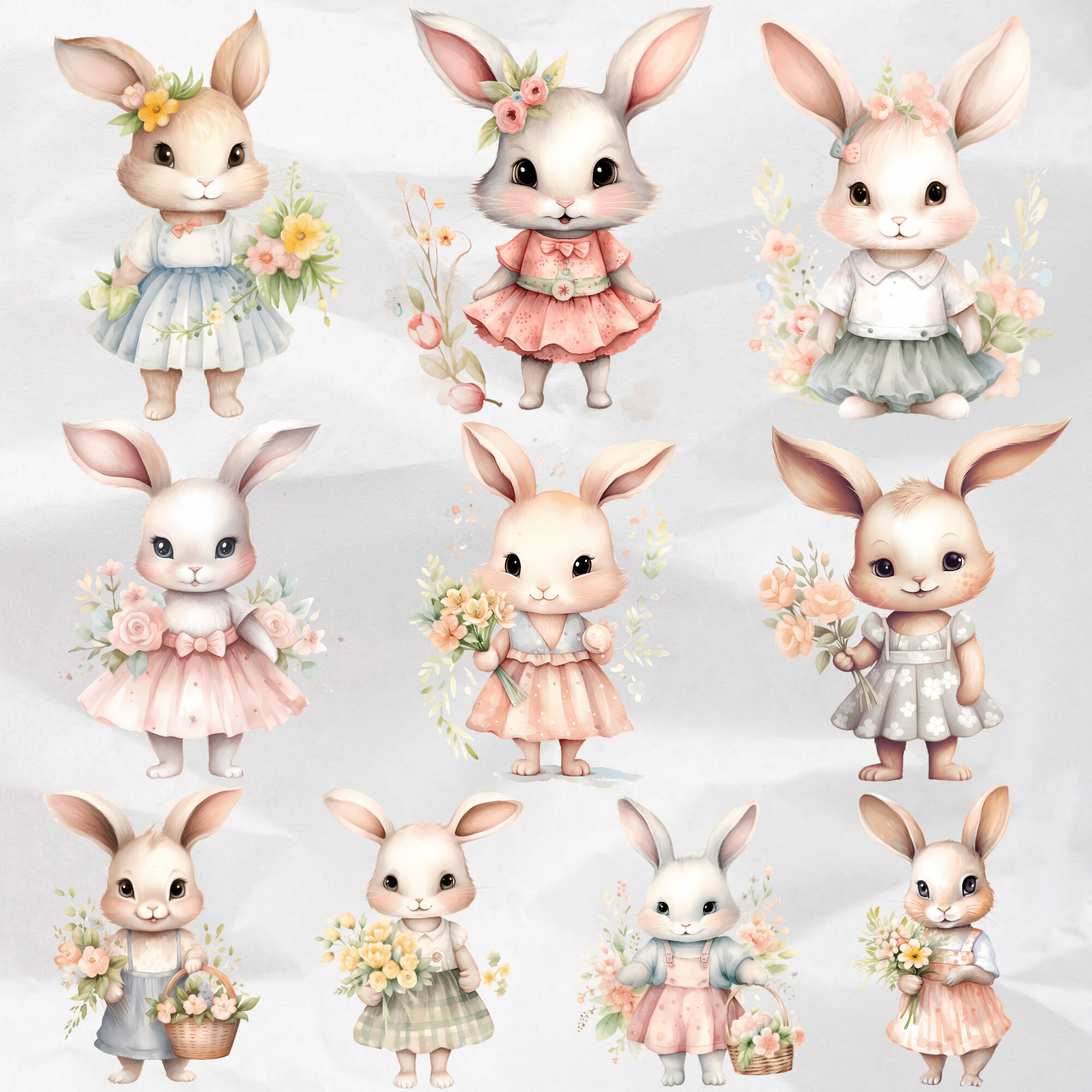 Watercolor Floral Bunny Clipart Nursery Spring Clipart Cute Easter ...