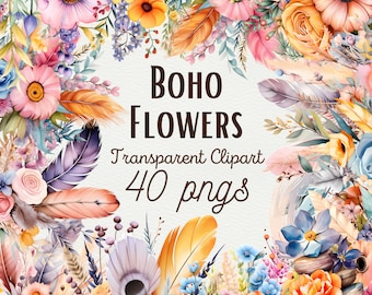 Acuarela Boho Flores Clipart Flor Silvestre Clipart Floral Boho Clipart Boho Ramo Clipart Boho Flor PNG Floral PNG Uso Comercial