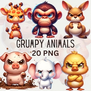 Grumpy Animals Clipart Cute Funny Animals Clipart Bundle Printable Funny Animals Cute Cartoon Animal Graphics Safari Animals Commercial Use