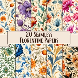 24 fogli di carta digitale fiorentina stampabile con motivo floreale vintage, kit per diario spazzatura in carta digitale vintage per decoupage, per uso commerciale
