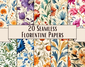 24 Florentine Floral Digital Paper, Vintage Scrapbook Paper (JPG, Commercial Use)