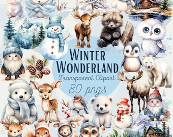 Winter Wonderland Clipart Bundle Watercolor Winter PNG Bundle Winter Woodland Animal Clipart Polar Bear Clipart Winter Clipart Sublimation