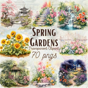 70 Watercolor Spring Gardens Clipart Spring Garden Graphics Painted Garden Clipart Springtime Clipart Seasonal Decor Graphics Commercial Use