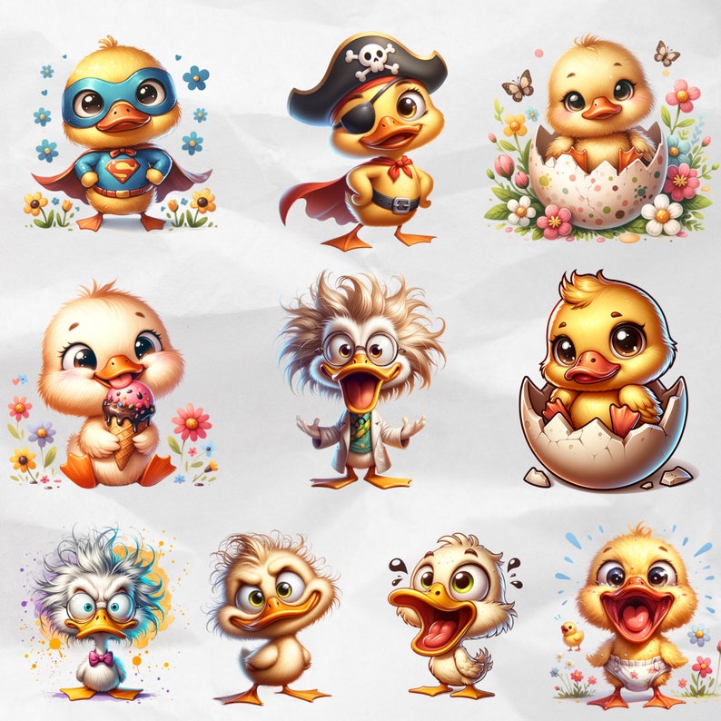 Enhance your designs with the 40 Cute Funny Duck Clipart Bundle. This collection of funny cute bird PNGs includes watercolor funny birds clipart for sublimation and commercial use. Perfect for creating playful and charming artwork.