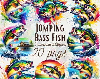 Springen Bass Fisch Clipart Bundle 20 PNG PNG Bunte Fische Clipart Bass Fischer Bunte Fische Angeln Fisch PNG Meerestier Clipart Kommerzielle Nutzung