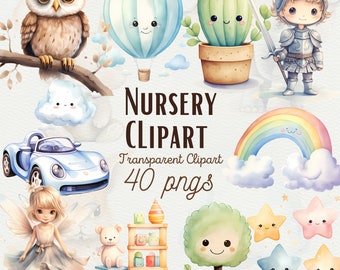 Kwekerij Baby aquarel Clipart Kwekerij dieren Clipart Schattige Baby Douche PNG Schattige dieren PNG Boho Baby Clipart Teddybeer PNG Commercieel gebruik