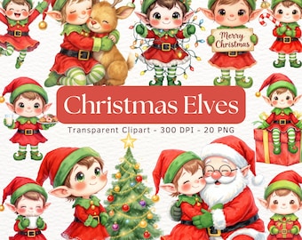 Christmas Elves Clipart Bundle - Cute Holiday Graphics for Crafts (20 PNGs)