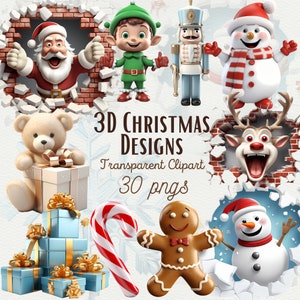 3D Kerst Clipart Gedetailleerde kunstontwerpen Kerst Leuke geanimeerde kerstkarakters 3D-effectontwerpen Kerstman, Elf, Sneeuwman, Rendier
