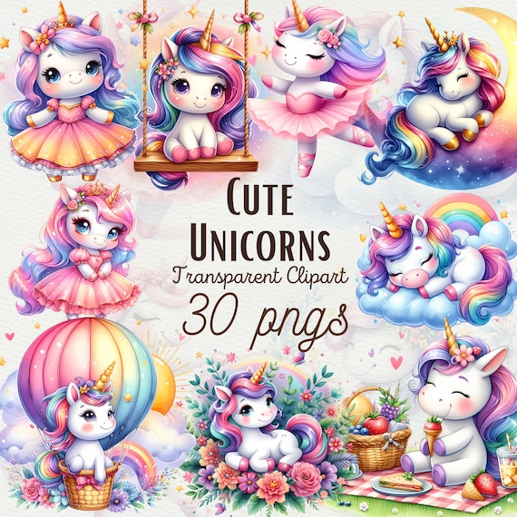90s Retro Rainbow Unicorn Clipart Fun Vintage Graphics for Crafts