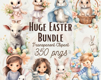 Watercolor Easter Clipart Bundle: 350+ Bunny PNG Graphics (Commercial Use)