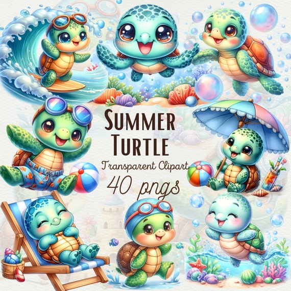 Baby Turtle Clipart Watercolor Turtle PNG Cute Sea Turtle Clipart Beach Turtle Under the Sea Animal Clipart Summer Clipart Commercial Use