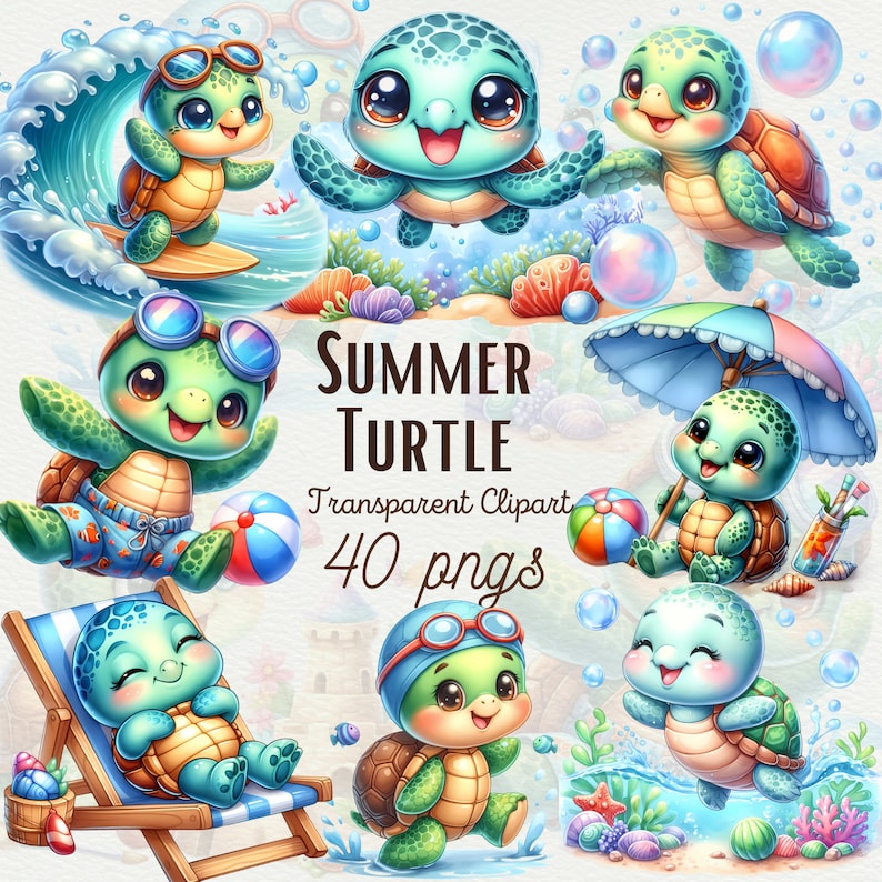 Discover adorable Baby Turtle Clipart, featuring charming watercolor turtle PNG designs. Perfect for beach-themed and under the sea projects, these cute sea turtle cliparts are ideal for summer creations and commercial use.