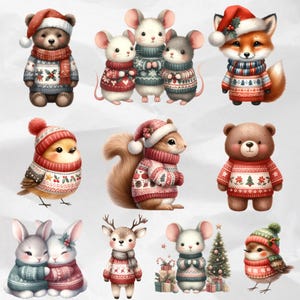 Christmas Woodland Animals Clipart PNG - Cute Watercolor Graphics for ...