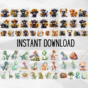 Infuse your designs with charm using the Cute Animals Clipart 500+ Mega Bundle. This set features over 500 watercolor animal PNGs, ideal for creating nursery decor, stickers, and commercial use items.