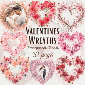 Aquarell Valentinstag Herz Kränze Clipart 40 Valentinstag Wildblumen Clipart Valentinstag PNG Valentinstag Paar Clipart Kommerzielle Nutzung