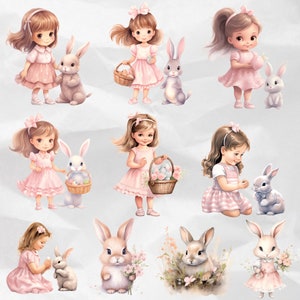 Celebrate Easter in style with Pink Watercolor Easter Clipart – Bunny Graphics and Easter Egg PNG in delightful pink tones. Craft a Nursery Easter wonderland with the adorable touch of Cute Bunny Clipart. Commercial Use.
