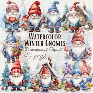 Aquarela Gnomo De Inverno Clipart Gnomos Festivos Clipart Adoráveis Gnomos Ilustrações Gnomo De Jardim PNG Pacote Temporada De Inverno PNG Uso Comercial
