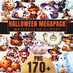 Halloween Mega Bundle Watercolor Halloween Clipart Halloween Decor Designs PNG Spooky Halloween Fall Pumpkins Digital Prints Commercial Use