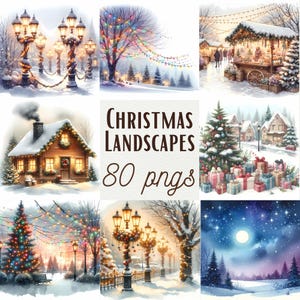 Aquarel kerstlandschap clipart winter boslandschap besneeuwd mistig landschap winter bos png kerst achtergrond commercieel gebruik