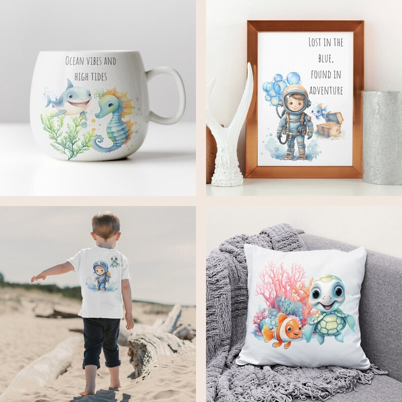Create a tranquil undersea ambiance with Watercolor Undersea Clipart – showcasing cute ocean baby animals in PNG format. Perfect for nursery decor, this collection includes jellyfish, seagrass, octopus, and turtles
