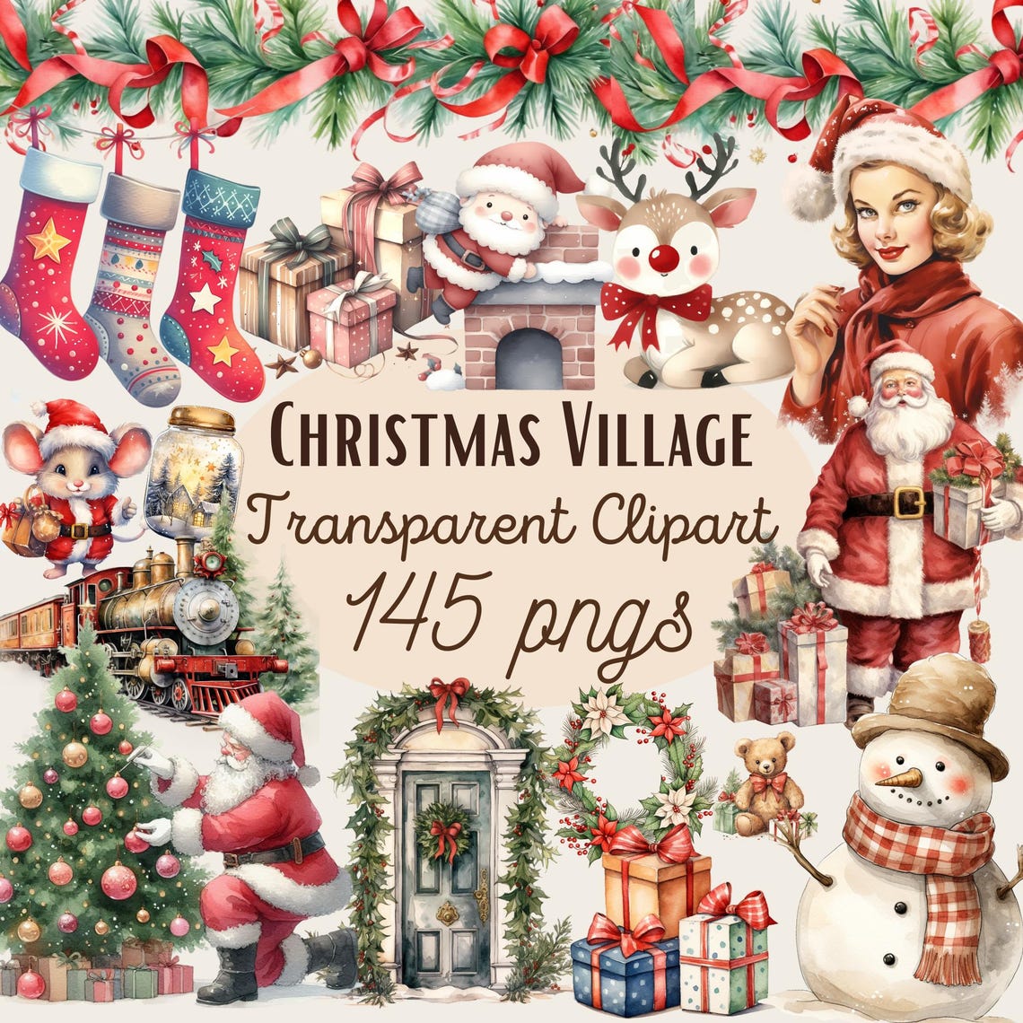 Watercolor Christmas Village Clipart Bundle - Festive Art for Crafts - Etsy