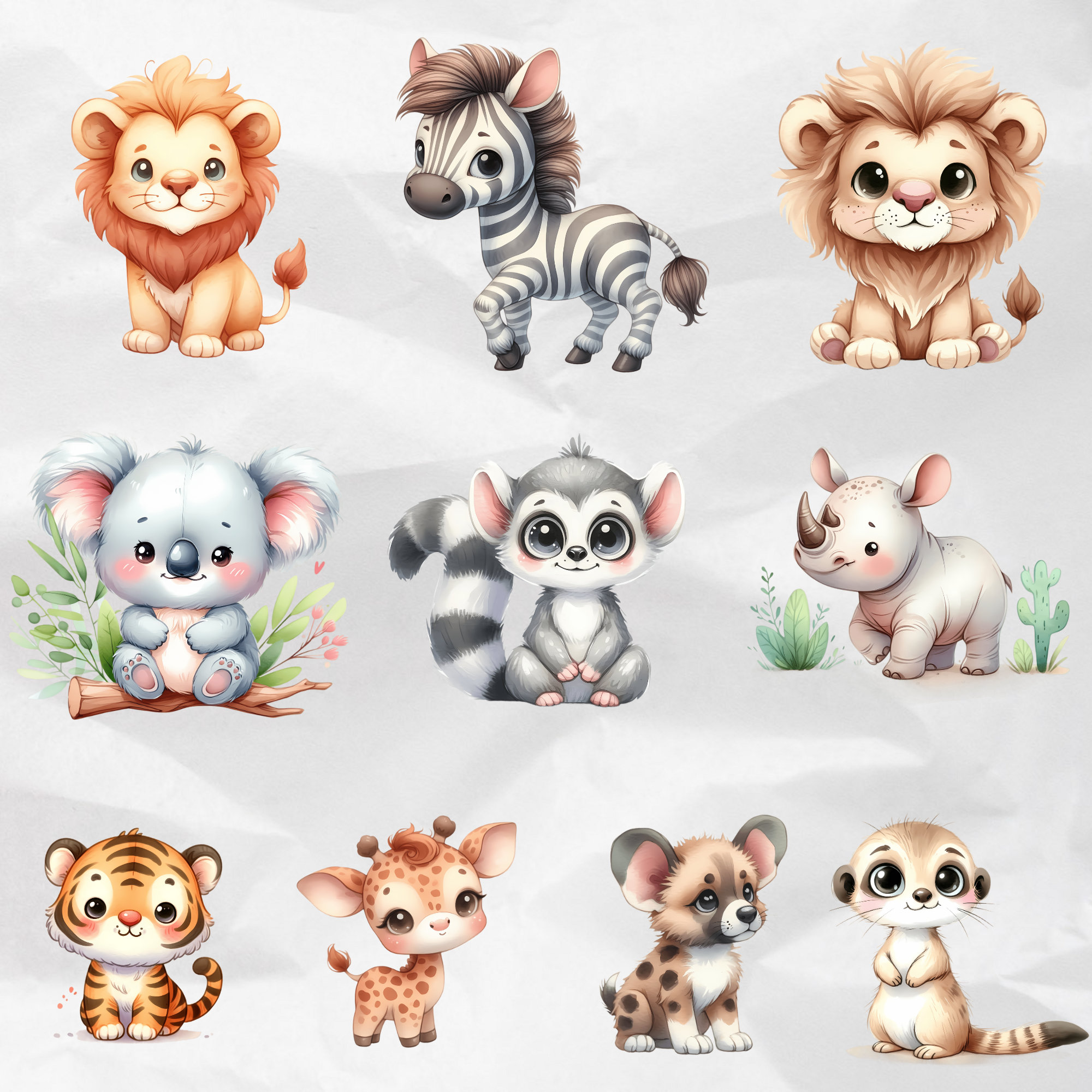 Safari Animals Clipart Watercolor Baby Safari Animal PNG Cute Jungle ...
