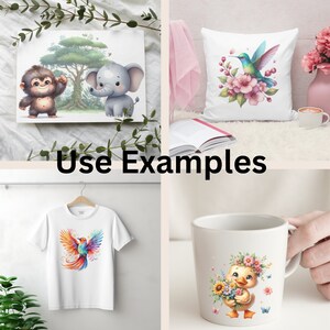 Design whimsical stickers and nursery decor with the Cute Animals Clipart 500+ Mega Bundle. Featuring a variety of watercolor animal PNGs, this collection is ideal for commercial use.