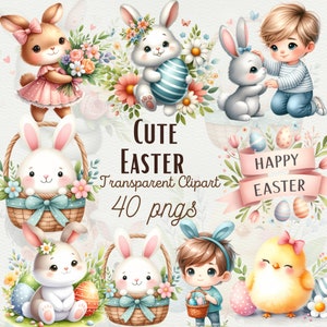 Acuarela Pascua Clipart Paquete Pascua Conejito Gráficos Vivero Pascua Clipart Acuarela Lindo Conejito Clipart Huevos de Pascua PNG Uso Comercial