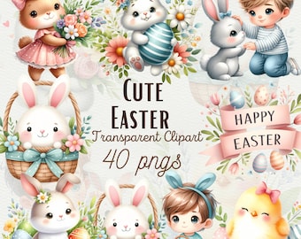 Watercolor Easter Clipart Bundle Easter Bunny Graphics Nursery Easter Clipart Watercolor Cute Bunny Clipart Easter Eggs PNG Commercial Use