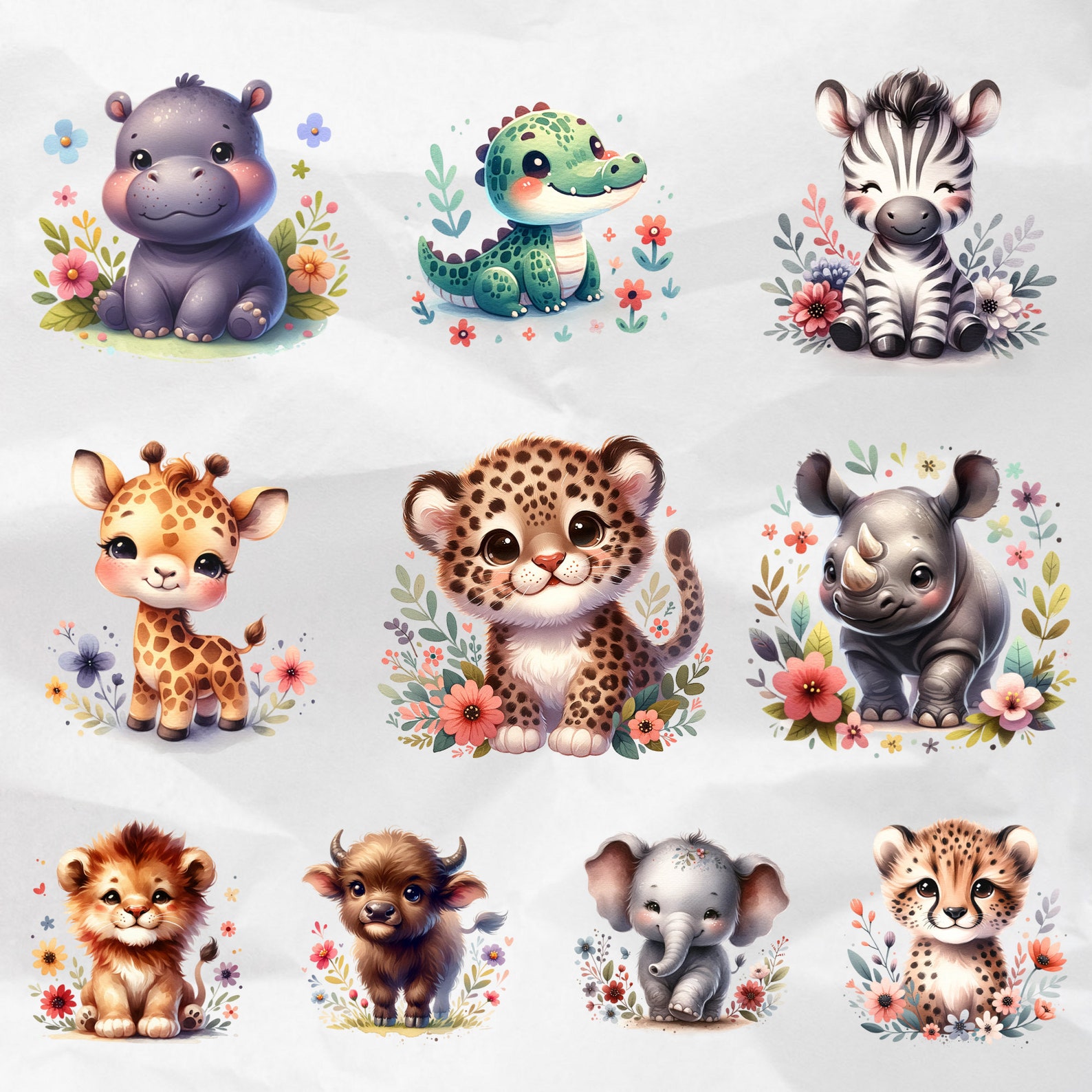 Safari Animals Clipart Watercolor Baby Safari Animal PNG Cute Jungle ...