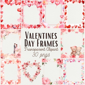 Aquarelle Saint Valentin coeur frontières Clipart Floral Rose bordure cadre Floral cadre PNG Saint Valentin carte cadres Saint Valentin Clipart
