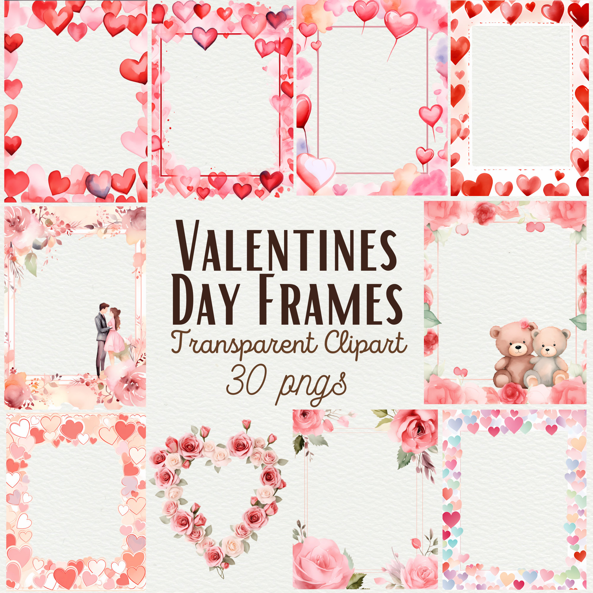 Watercolor Valentines Day Heart Borders Clipart Floral Rose Border ...