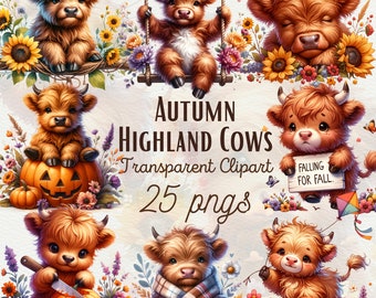 Linda vaca de las tierras altas clipart floral vacas de las tierras altas PNG flores de otoño clipart bebé vaca de las tierras altas floral otoño diseños de vacas de las tierras altas uso comercial