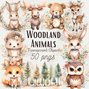 Boho Waldtiere Clipart Niedliche Aquarell Tiere Clipart Niedliche Häschen PNG Wald Kinderzimmer Dekor Niedliche Boho Bär Clipart Kommerzielle Nutzung